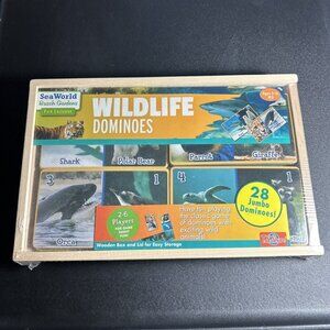 Sea World Wildlife Dominoes 28 Jumbo Domino Animals Wooden box Kids game 3+ NEW